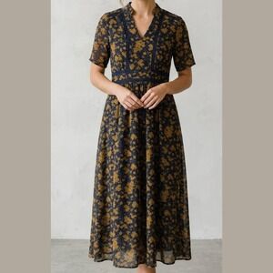Roolee Womens Large Maxi Dress Short Sleeve Floral Crochet Trim Cottagecore Boho